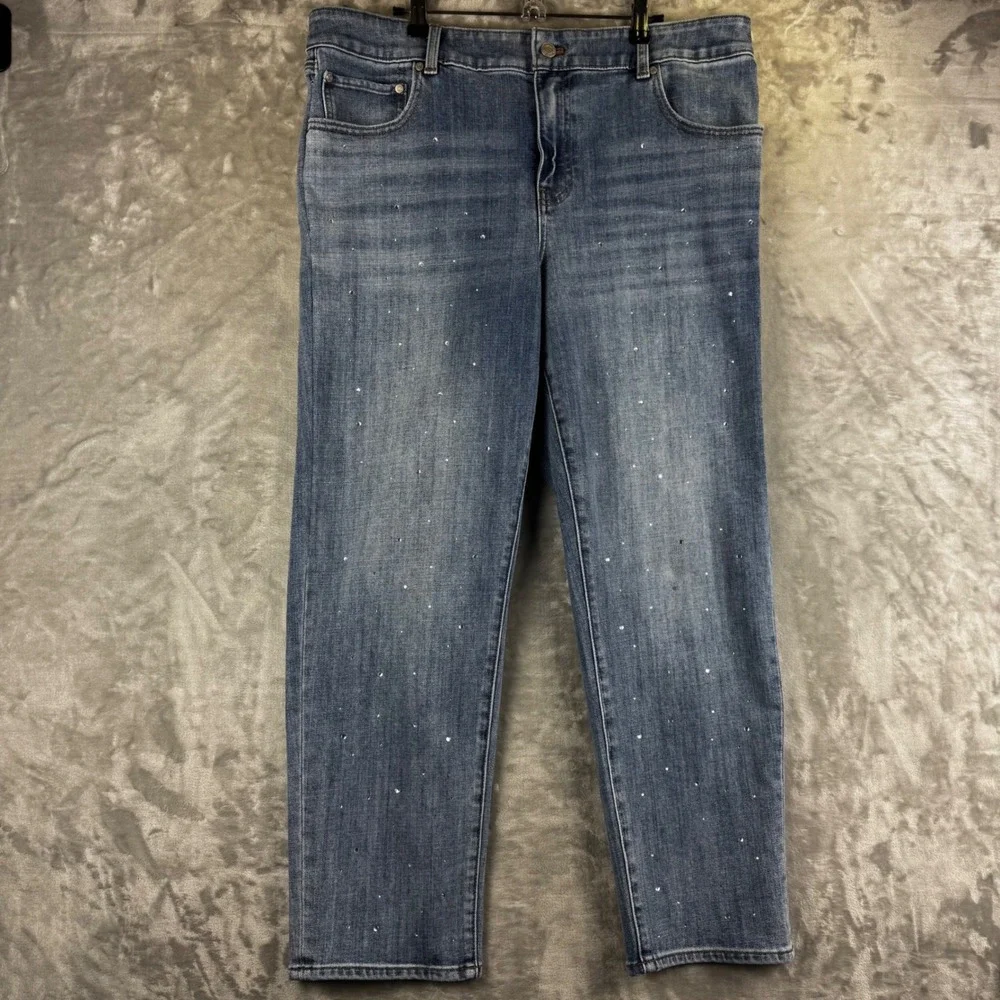 Talbots Everyday Relaxed Jeans Women 16 Blue‎ Rhinestone Embellished (1667)